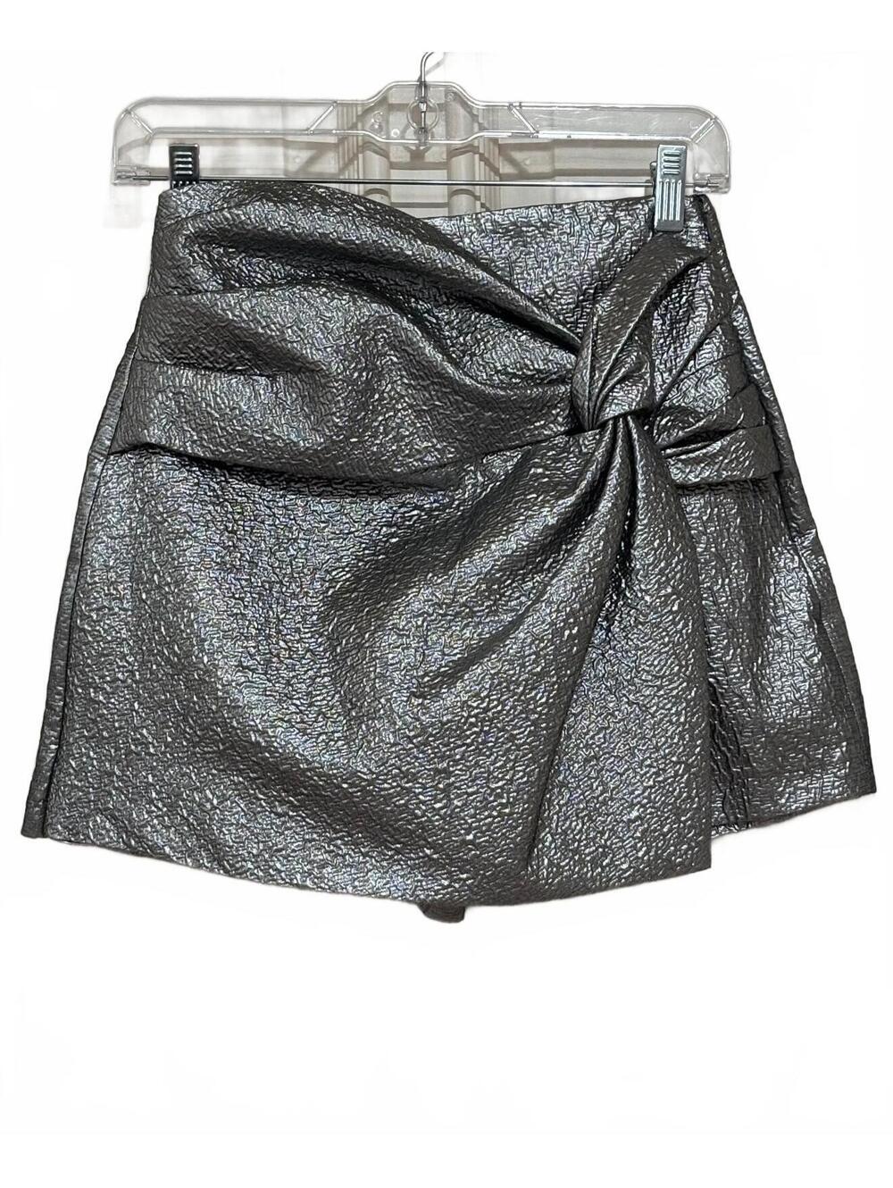 Zara Metallic Silver Textured Skort with Knot Detail